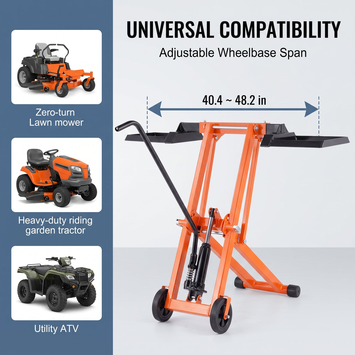 🔥[Hot sale]🔥Hydraulic Lawn Mower Lift, 500 LBS Load Capacity, Solid Carbon Steel Construction, Adjustable Universal Lawn Lifter, Compatible with Riding Tractors, Zero-Turn Mowers & Utility ATVs, Orange