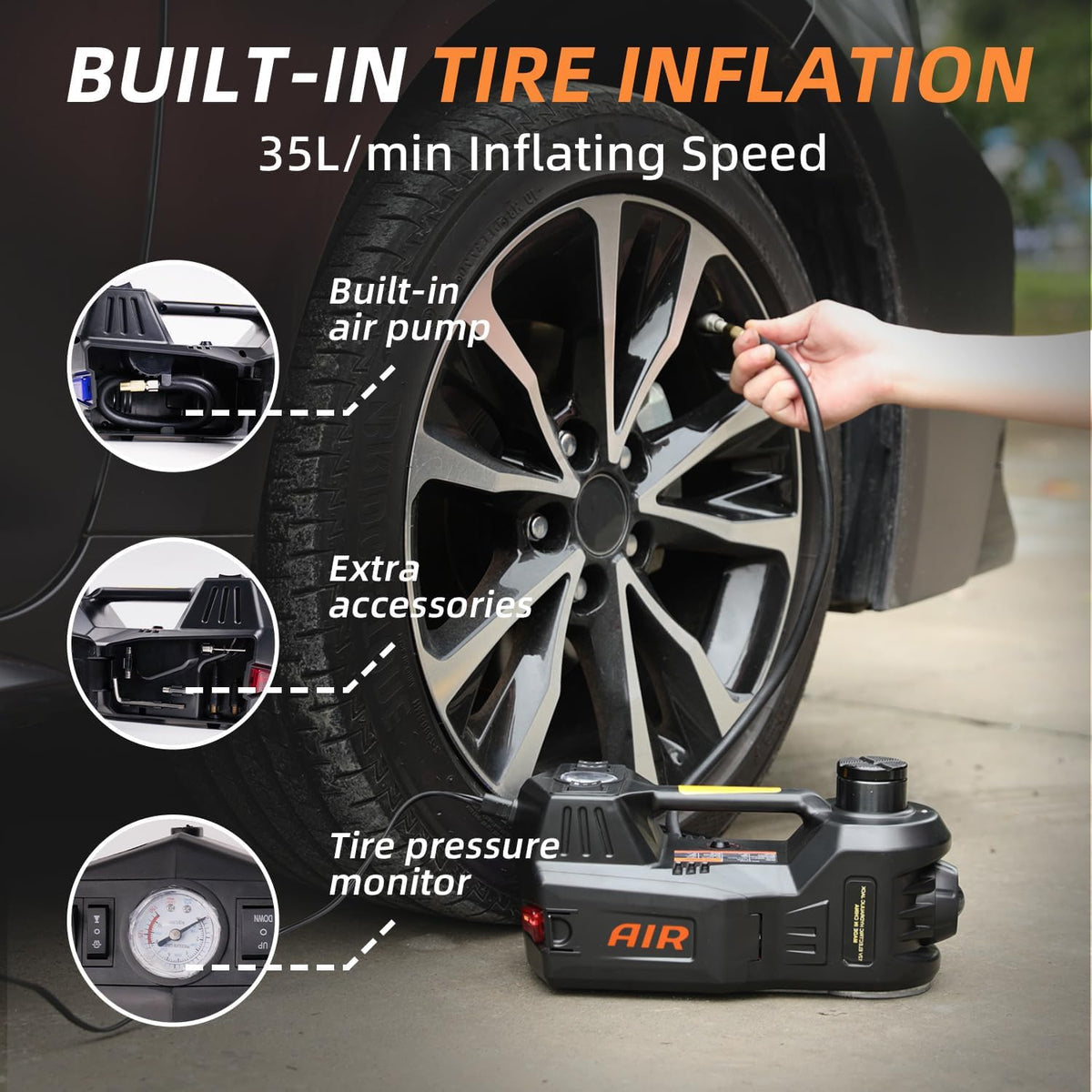🔥[Hot sale]🔥STANDTALL Electric Car Jack 5 Ton 12V Floor Jack, Impact Wrench, Inflator